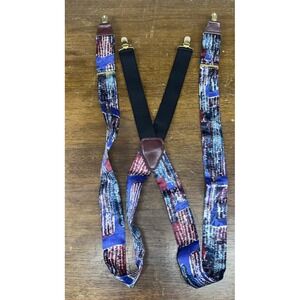 Vintage‎ CAS Germany Suspenders w/ Braces Blue Red Black Abstract Geometric